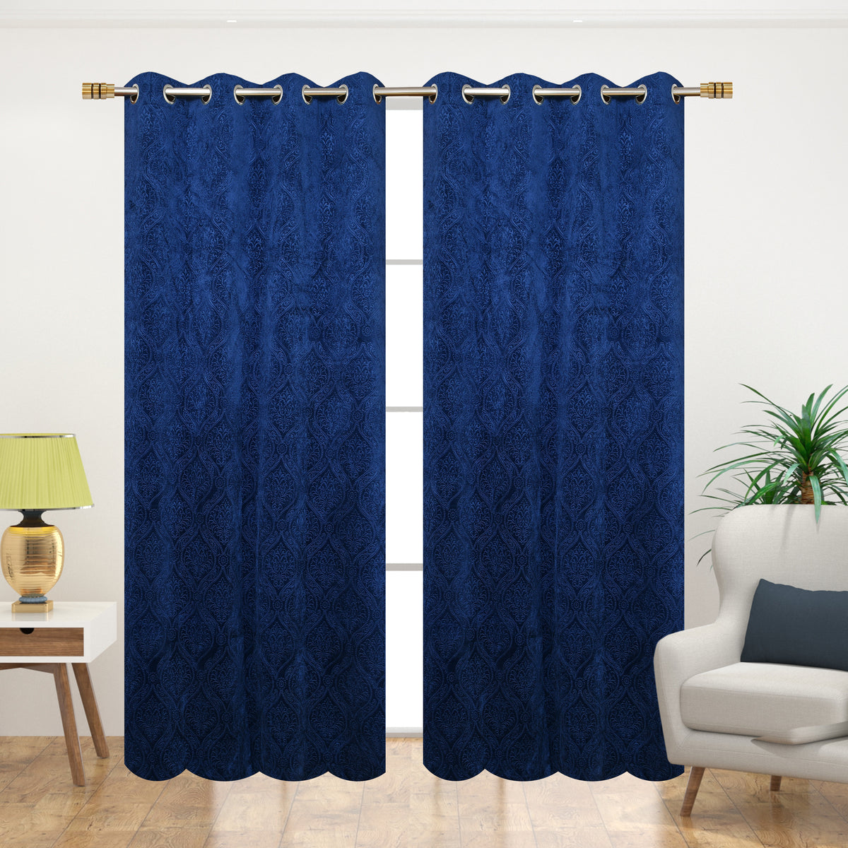 Homecrown Premium Velvet Fabric Room Darkening Curtains for Windows & Doors - Set of 2, Cadbury- Blue