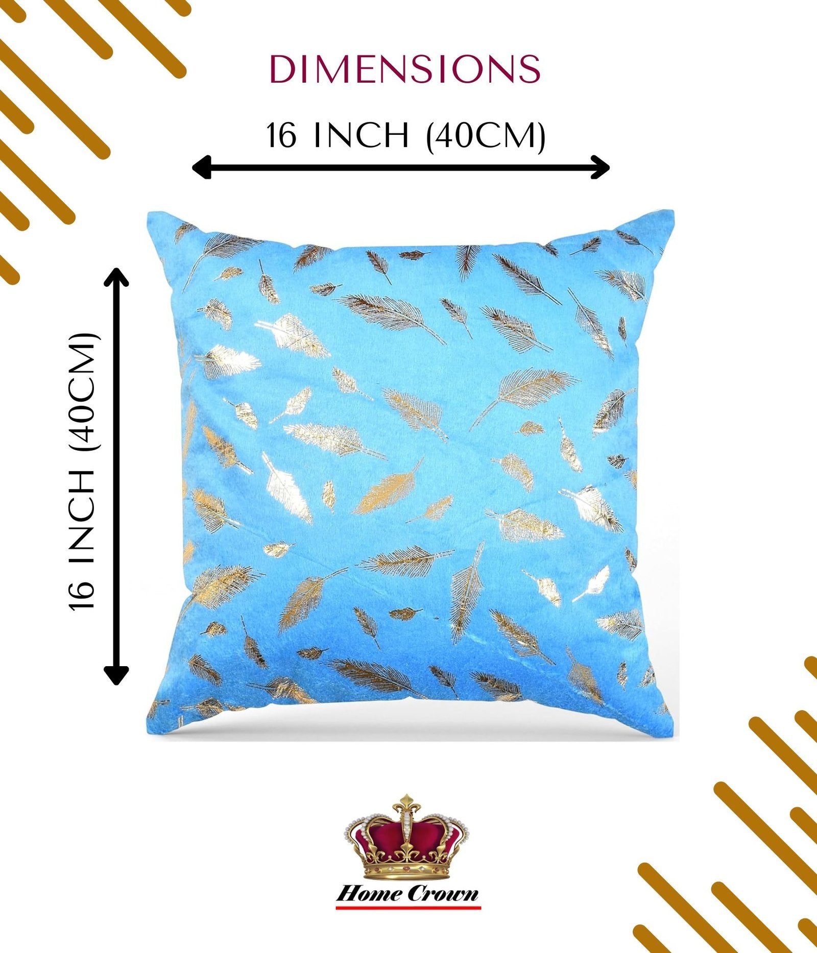 Homecrown Golden Leaf Velvet Cushion Covers Set of 5 (16x16 Inch) - Aqua