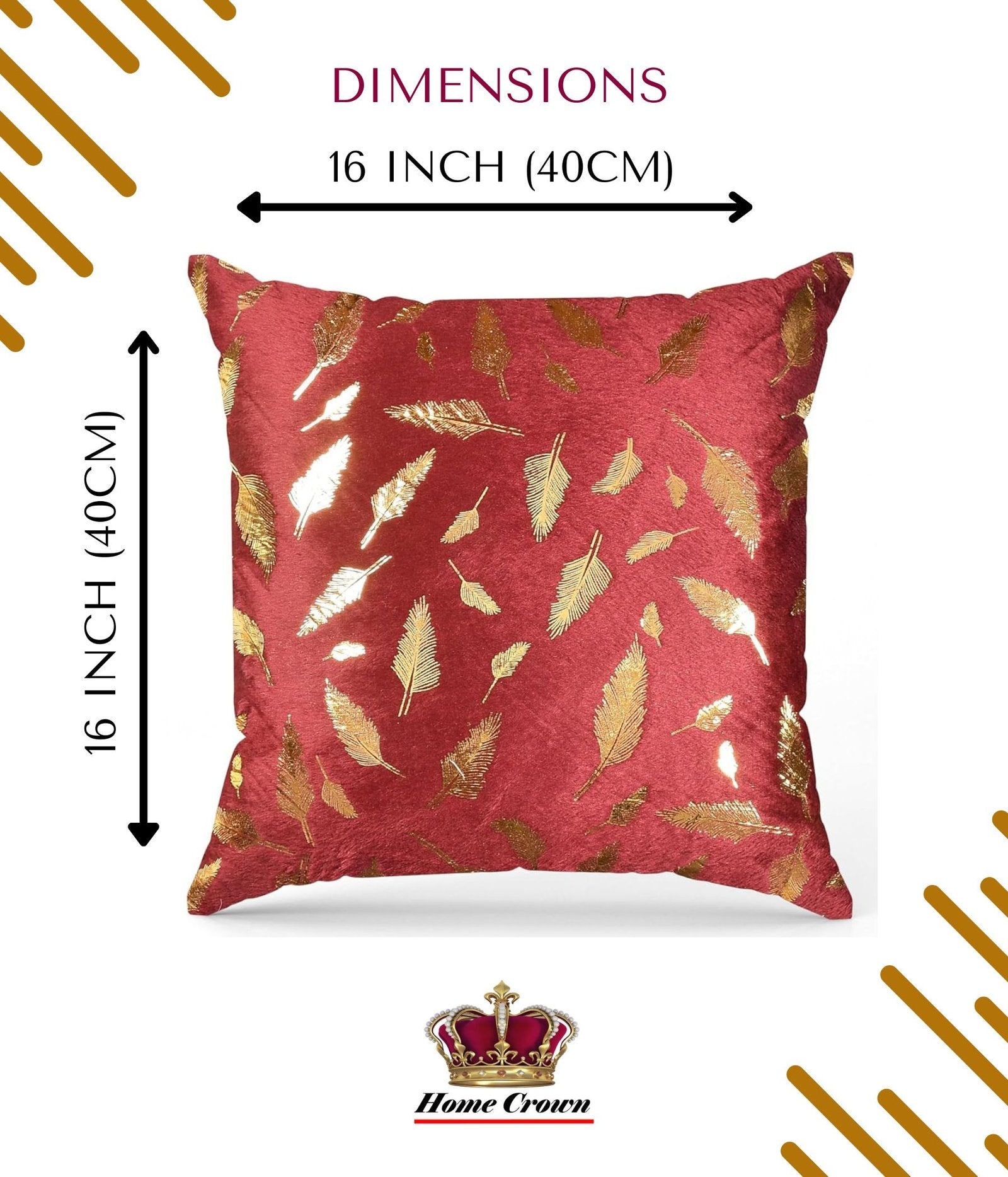 Homecrown Golden Leaf Velvet Cushion Covers Set of 5 (16x16 Inch) - Red