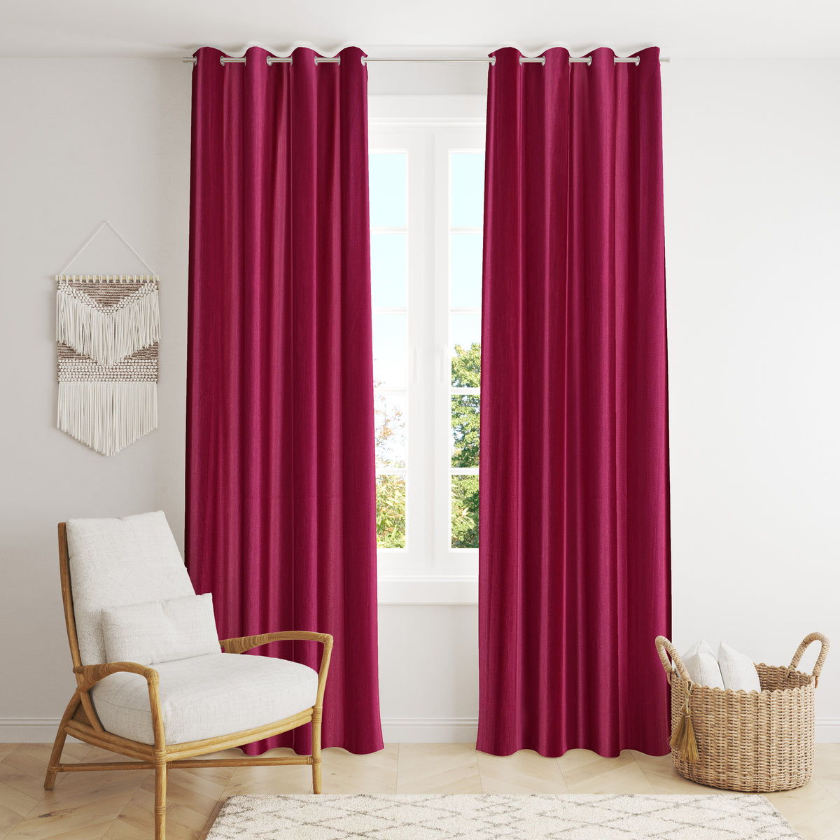 Homecrown Solid Plain Crush Curtains for Windows/Doors – Set of 2, Wine