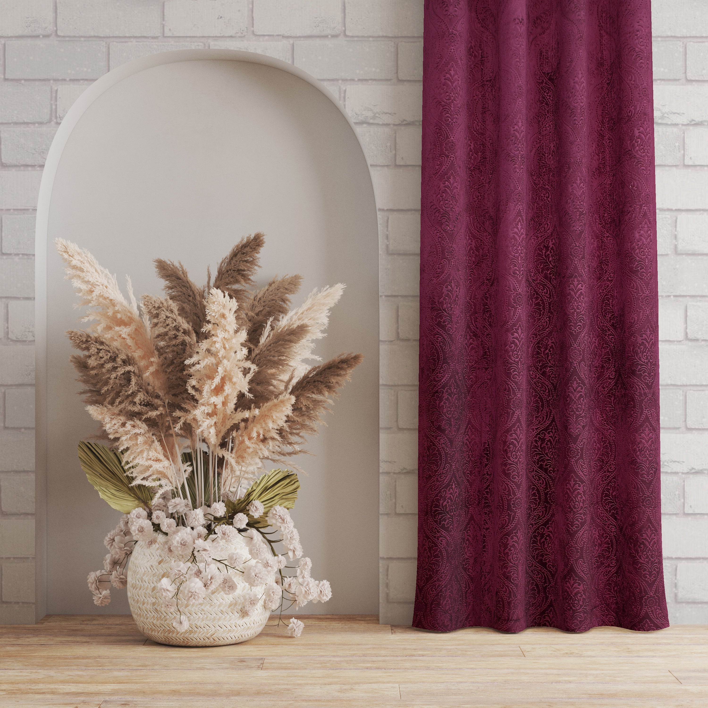 Homecrown Premium Velvet Fabric Room Darkening Curtains for Windows & Doors - Set of 2, Cadbury- Wine