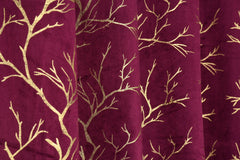 Homecrown Premium Velvet Fabric Room Darkening Curtains for Windows & Doors - Set of 2, Foil Print- Wine