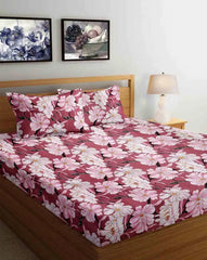 Homecrown Glace Cotton Elastic Fitted Bedsheet with 2 Pillow Covers (78X72 Inches, Pink)