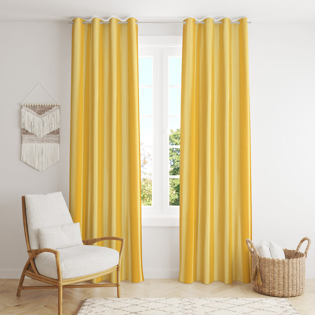 Homecrown Solid Plain Crush Curtains for Windows/Doors – Set of 2, Yellow