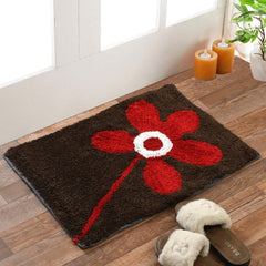 Homecrown Flower Design Cotton Bathmat- (40 X 60cm, Brown)