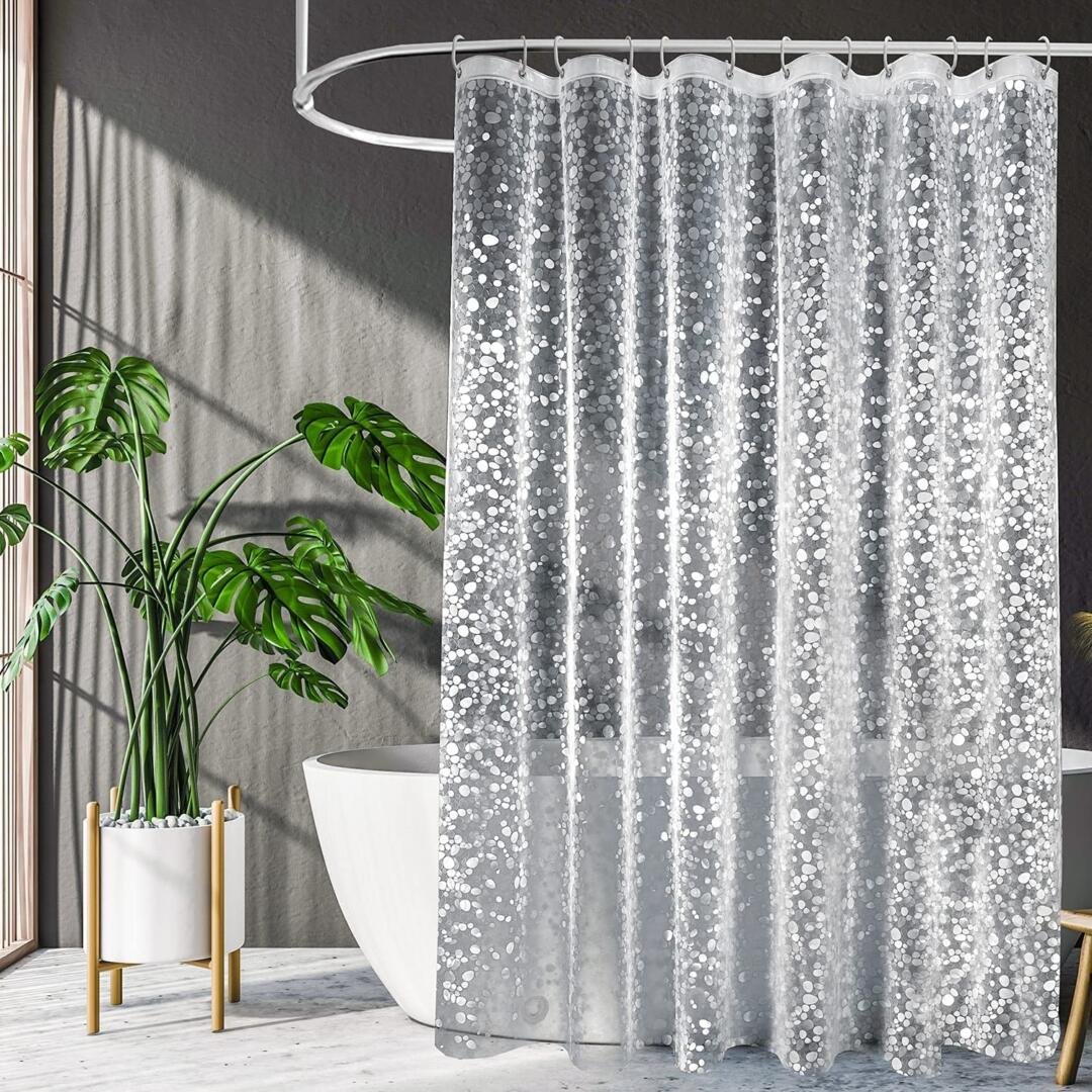 Homecrown Diamond Print Waterproof Shower Curtain (7x4 Feet, Semi Transparent)