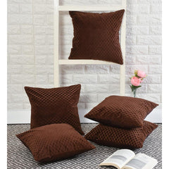 Homecrown Textured Velvet Cushion Covers Set of 5 (16x16 Inch) - Brown