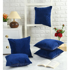 Homecrown Textured Velvet Cushion Covers Set of 5 (16x16 Inch) - Blue