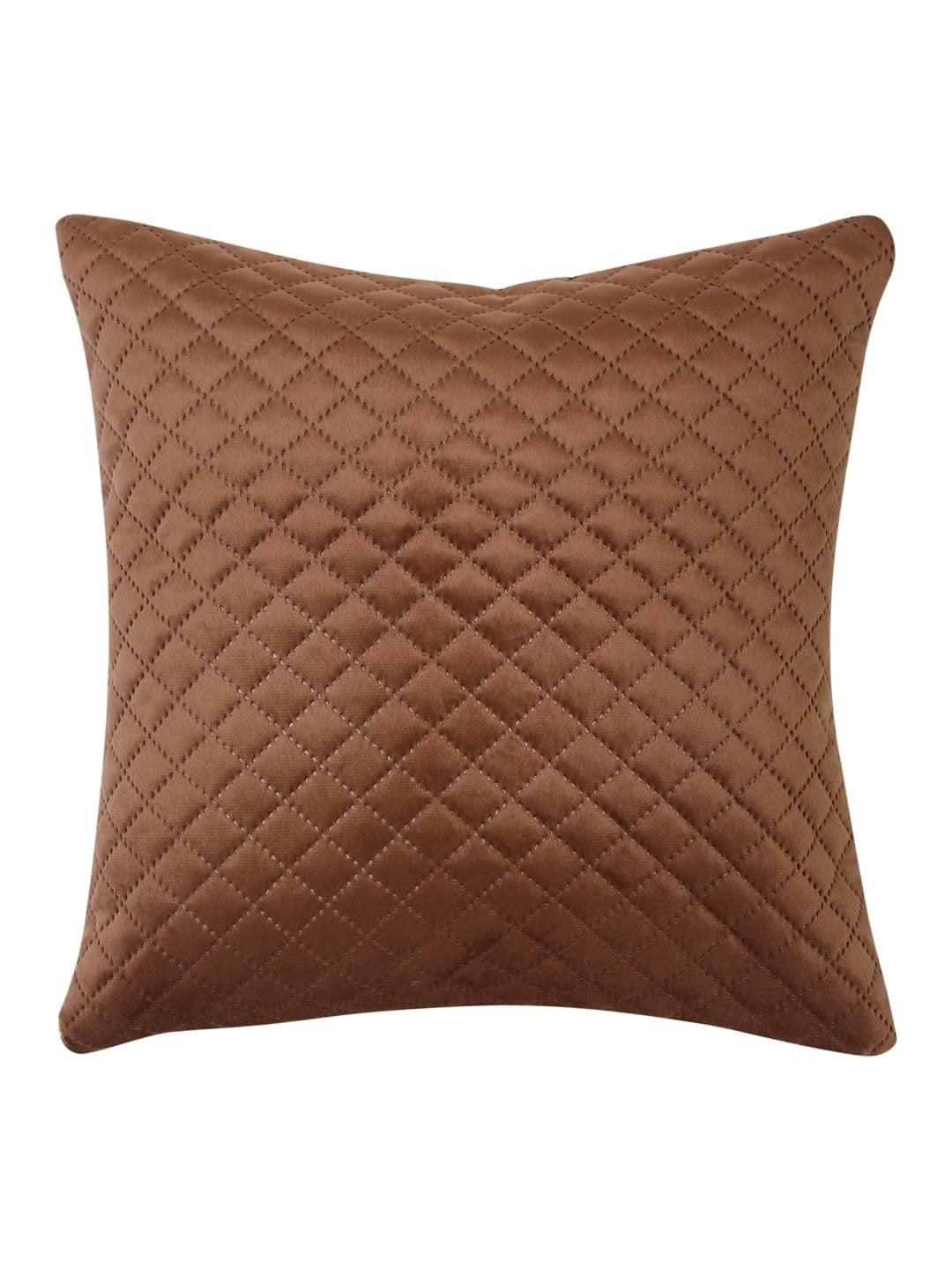 Homecrown Quilted Velvet Cushion Covers Set of 5 (16x16 Inch) - Brown