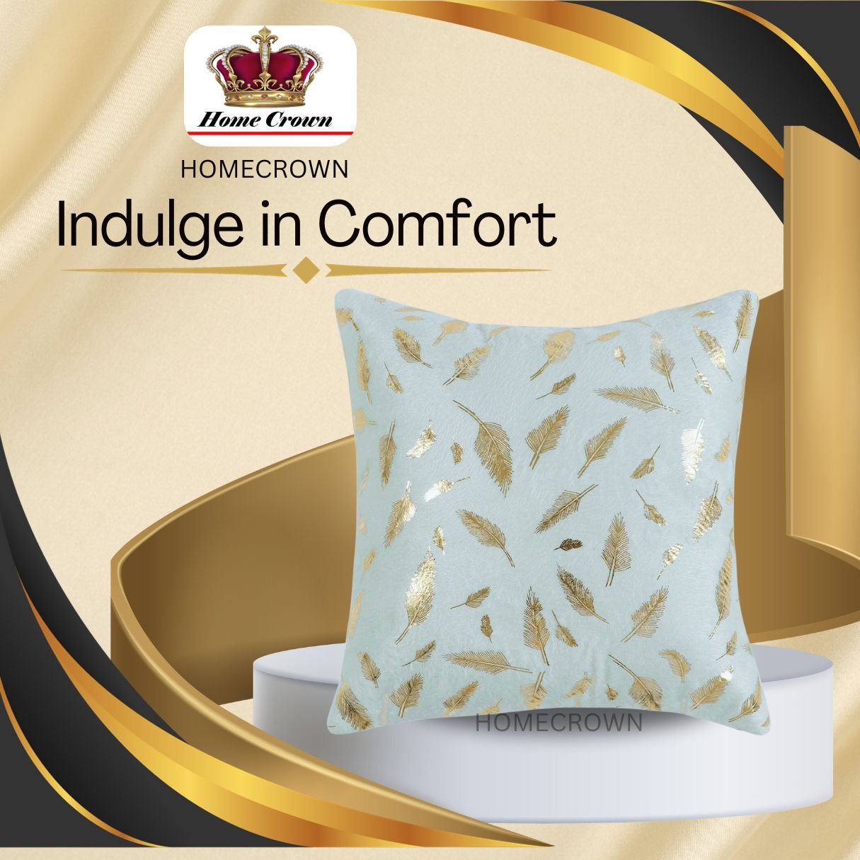 Homecrown Golden Leaf Velvet Cushion Covers Set of 5 (16x16 Inch) - White