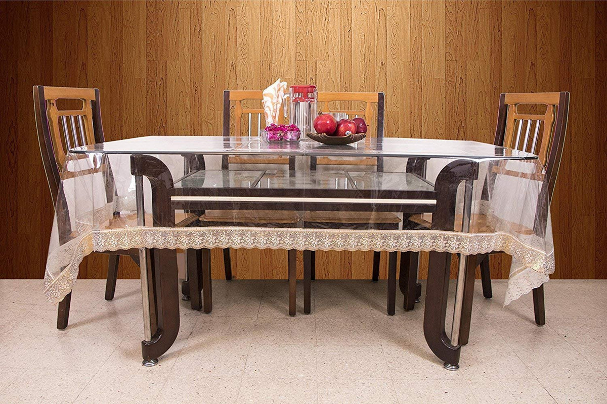 Homecrown Golden Lace 6 Seater Waterproof Dining Table Cover (Transparent, 60 X 90 Inches)