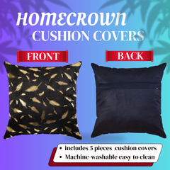 Homecrown Golden Leaf Velvet Homecrown Cushion Covers Set of 5 (16x16 Inch) - Blue