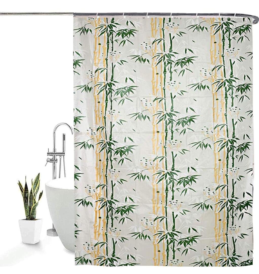 Homecrown Bamboo Print Waterproof Shower Curtain (7x4 Feet, Green)