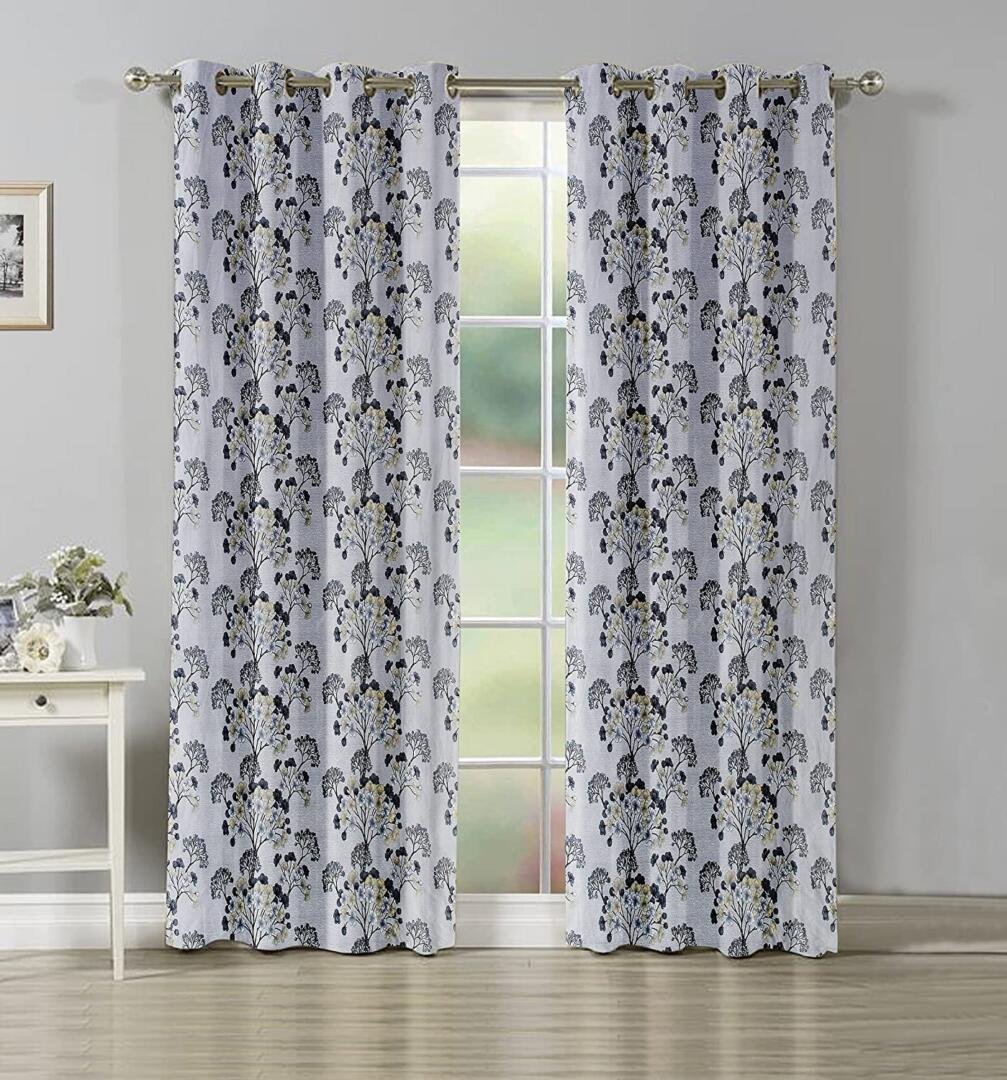 Homecrown Premium Floral Print Curtains- Set of 2, Grey