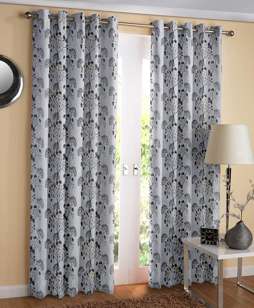 Homecrown Premium Floral Print Curtains- Set of 2, Grey