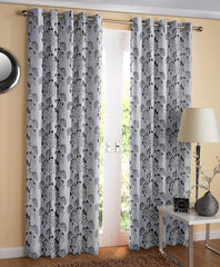 Homecrown Premium Floral Print Curtains- Set of 2, Grey