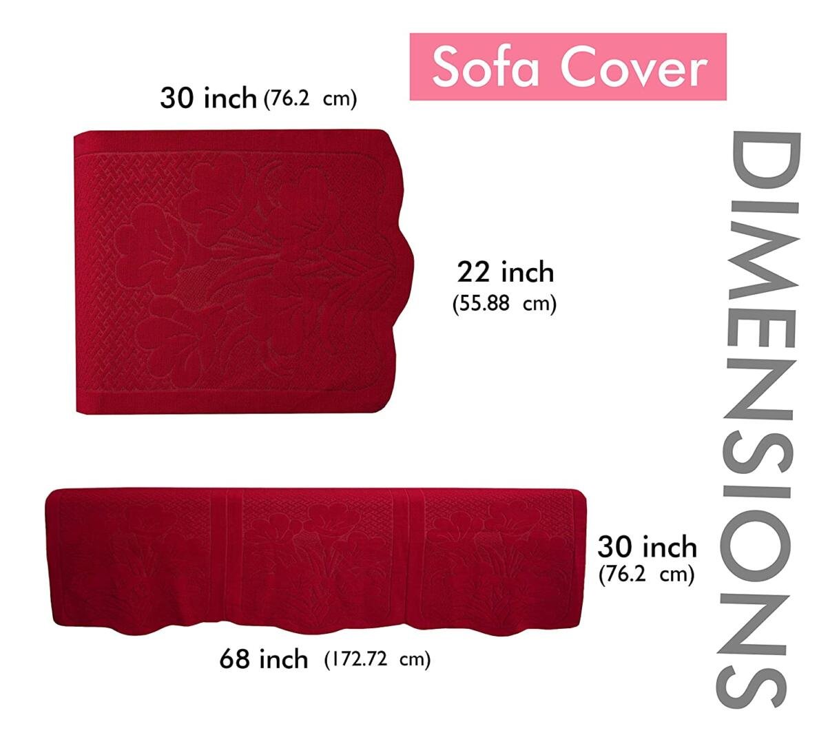 Homecrown Embossed Cotton 3 Seater Sofa Cover- Red