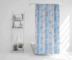 Homecrown Bamboo Print Waterproof Shower Curtain (7x4 Feet, Blue)