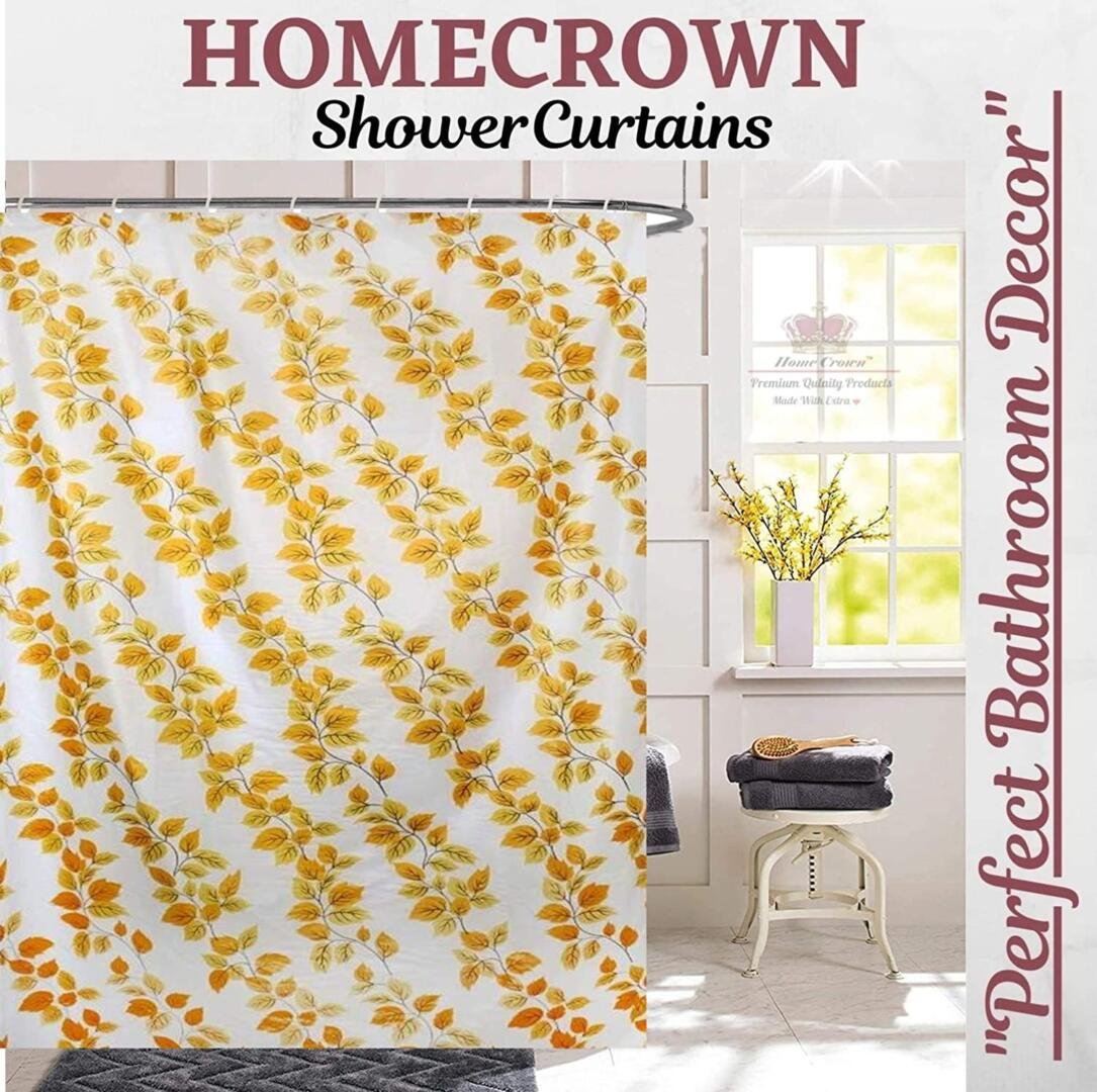 Homecrown Floral Print Waterproof Shower Curtain (7x4 Feet, Yellow)