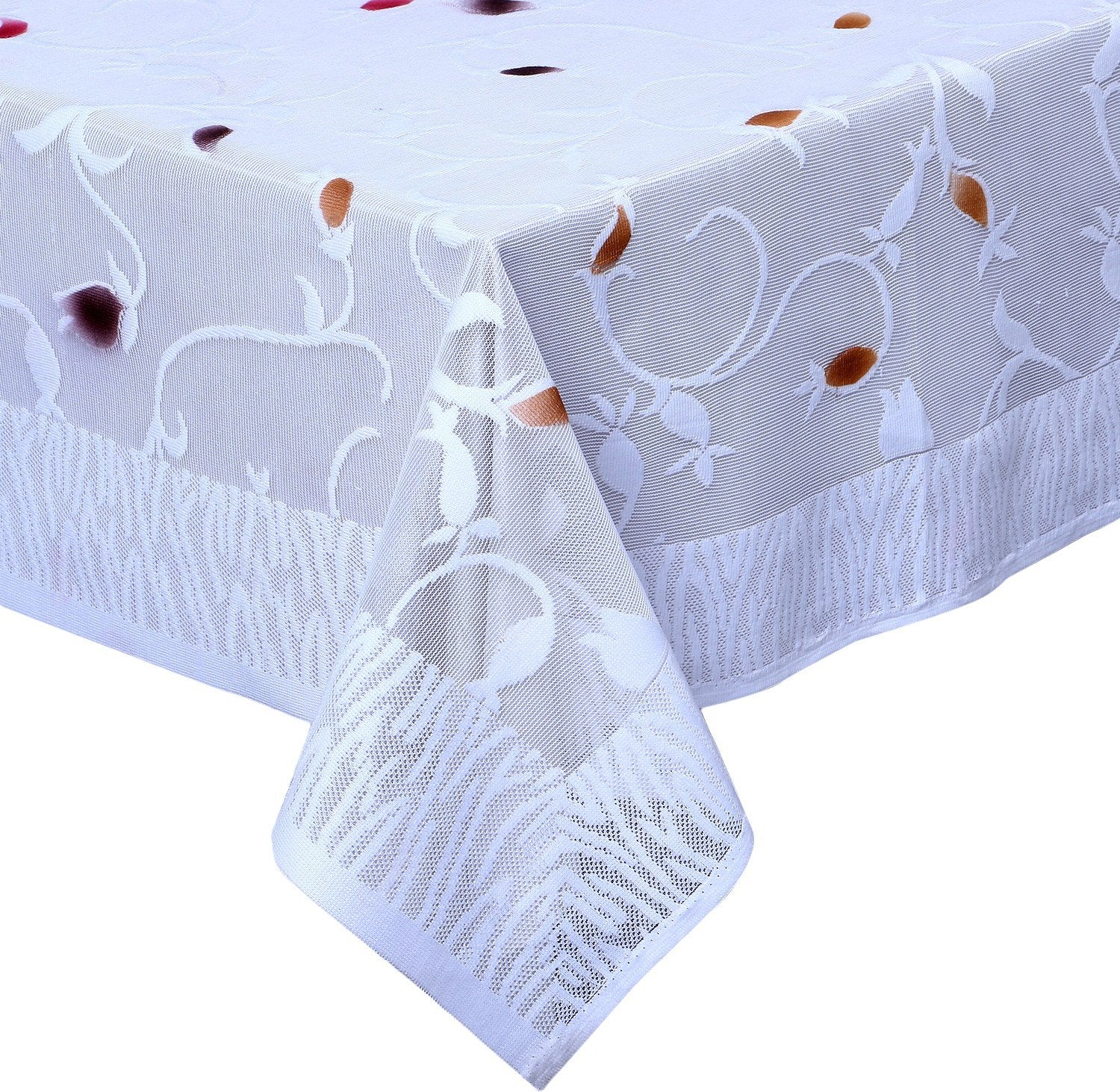 Homecrown Floral Design Cotton 6 Seater Dining Table Cover (White, 60 X 90 Inches)