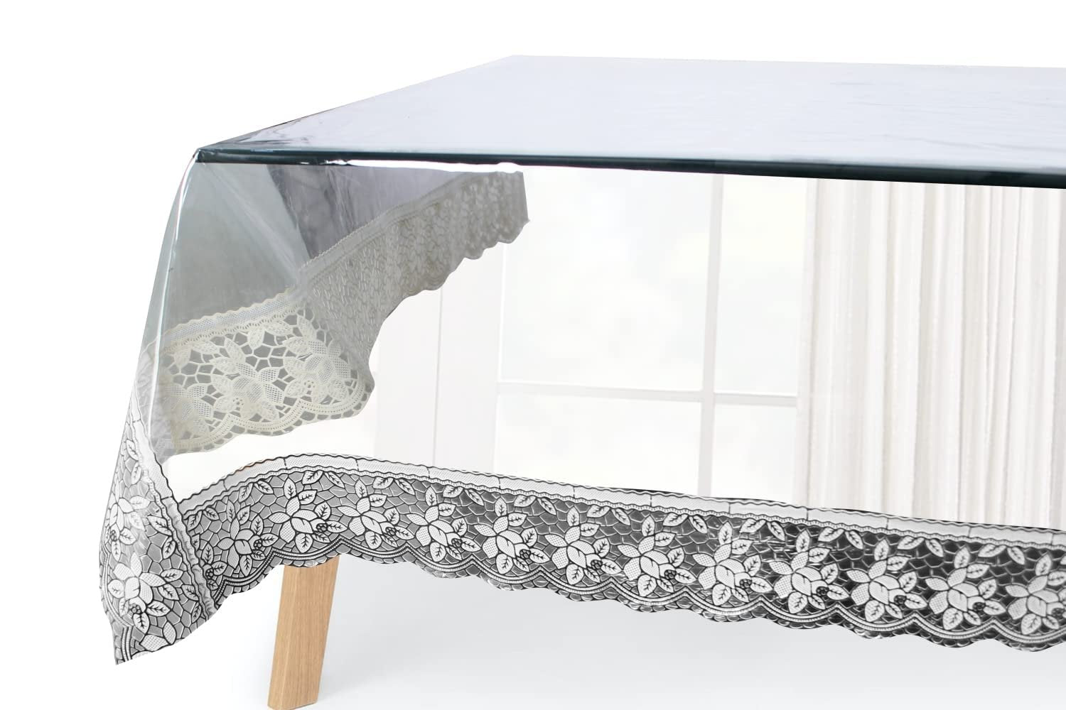 Homecrown Silver Lace 6 Seater Waterproof Dining Table Cover (Transparent, 60 X 90 Inches)