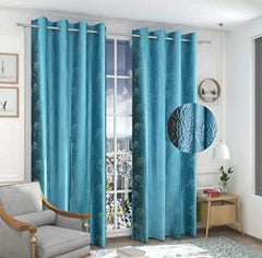 Homecrown Premium Tree Punch Embossed Design Curtains- Set of 2, Aqua