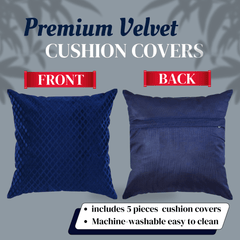 Homecrown Textured Velvet Cushion Covers Set of 5 (16x16 Inch) - Blue