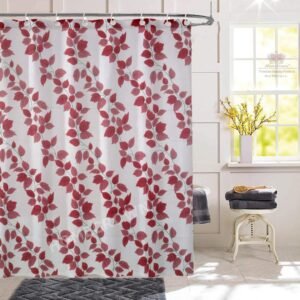 HOMECROWN Leaf Design Waterproof Shower Curtain for Bathroom Red Color